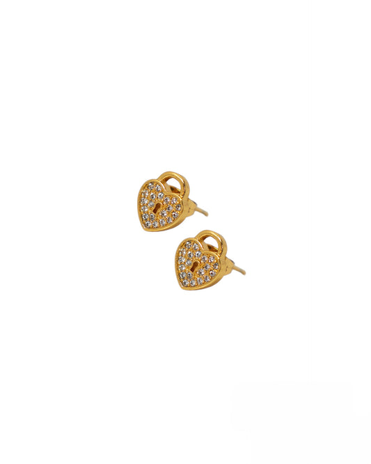 Aretes candado de corazòn con zirconia