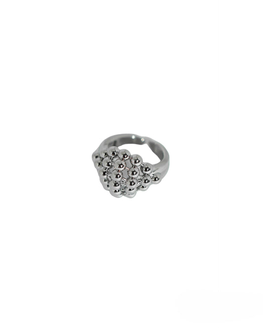 Anillo rombo en bolitas plateado